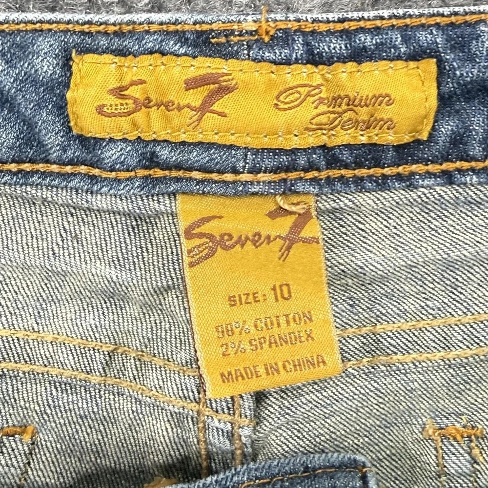 Seven7 Jeans Womens 10 Blue Medium Wash Flare Stretch Denim Mid Rise Embroidered